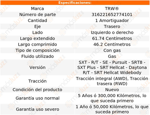 1- Amortiguador Gas Trasero Izq/der Charger 11/21 Trw Foto 2