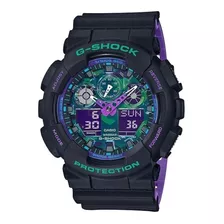 Reloj Casio G-shock Ga-100bl-1adr Hombre Correa Negro/violeta Bisel Negro Fondo Camuflado Verde