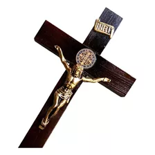 Crucifixo Barroco De Mesa Cruz São Bento Madeira 29,5cm