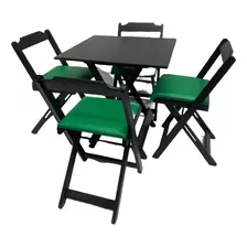 Jogos De Mesa De Bar 70x70 + 4 Cadeiras Dobrável Em Madeira Cor Preto Acento Verde