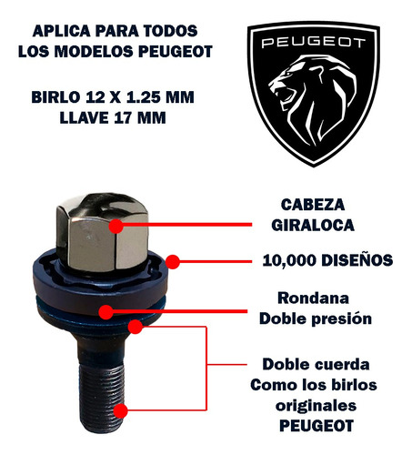 Birlos Seguridad  12 X 1.25 Mm + 1 Llave 17 Mm Peugeot 2008 Foto 5