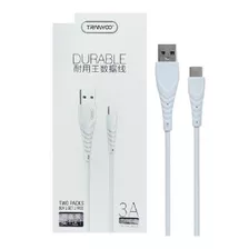 Pack X 2 Cable Usb Tipo C Datos Carga Rápida 3 Amper 1 Metro Color Blanco