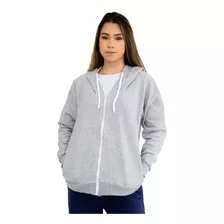 Blusa Moletom Liso Capuz Canguru Com Zíper Feminino Top