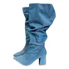 Bota Jeans Salto Grosso Cano Longo Confortável