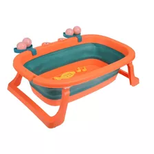 Tina Bañera Plegable Para Bebe Ligera + Jugetes Termometro Color Naranja Ojitos