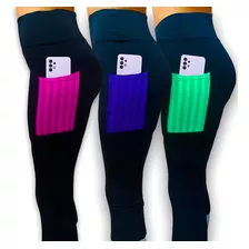 Calça Treino Cós Alto Fitness Leg Legging Bolso Celular 146