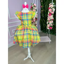 Vestido Luxinho Junino Xadrez Acomp Laço Brinde