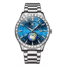 Reloj De Cuarzo Olevs 9967, Moderno, Con Esfera Celeste, Par