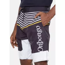 Bermuda Shorts Onbongo Logo Escrito Branco Listrado