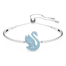 Pulsera Swarovski Iconic Swan, Cisne, Azul, Baño De Rodio