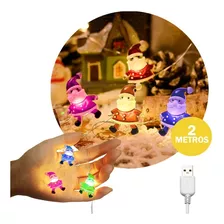 Luces Navidad Exterior Led Guirnalda Usb Luz Multicolor 2m Diseño Papa Noel