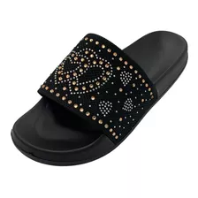 Sandalia Dama Slide Corazones Diamantes Casual Talla 23 A 26