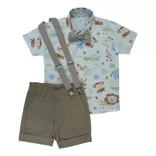 Conjunto Social Safari Infantil Menino Bege