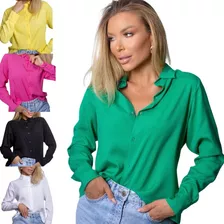 Kit 2 Camisas Social Camisete Blusa Feminina