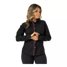 Camisa Feminina Preto E Rosa Sevilha Maquineta Premium