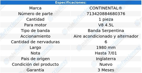 Banda Serpentina Alt, A/a 1980 Mm Q45 V8 4.5l 02 Continental Foto 4