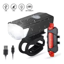 Pack Luz Bicicleta Delantera Y Trasera Recargable Luz Led Color Negro