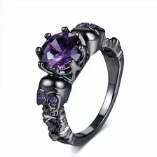 Anillo Calavera Negro Craneo Piedra Zirconia Violeta Punk