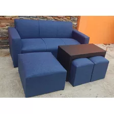 Juego De Living Sillon Sofa Con Mesa Y 2 Puff Y Isla Cheise 