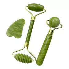 Conjunto De Rolos Faciais E Raspadores De Pedra Gua Sha Jade