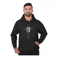 Blusa Moletom Casual Fé Em Japonês Evangélica Capuz E Bolso