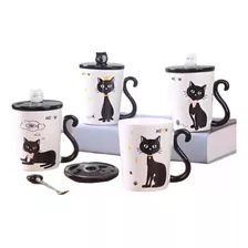 X4 Taza Gato Con Mango Cola De Gato +tapa Y Cuchara Mug Mk10