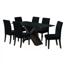 Conjunto Mesa Dubai 1,80m Mdf Com 6 Cadeiras Castanho/preto