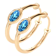 Brinco Argola 18mm Topázio Azul Oval Prata 925 Dourada 18k