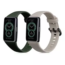 Malla Para Huawei Band 6 Silicona Verde Beige 2u 