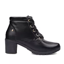 Bota Feminina Cano Curto Coturno Sola Salto Tratorada Preto