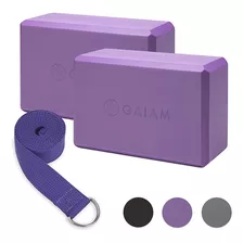 Kit 2 Bloques + Cinto Yoga / Ladrillo / Pilates / Gaiam Usa Color Deep Purple