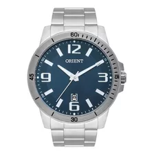 Relogio Masculino Orient Prata Militar Fundo Azul Mbss1419