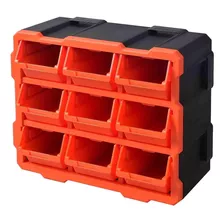 Organizador Plastico Con 9 Bins Tactix 320676 Color Negro/naranja