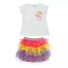 Conjunto Algodon Con Playera Estampada Unicornio Arcoiris