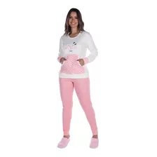 Pijama Feminino Com Bolso Kanguru - Para Frio E Inverno 