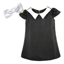 Vestido Wandinha Halloween Trapézio Infantil Família Adams