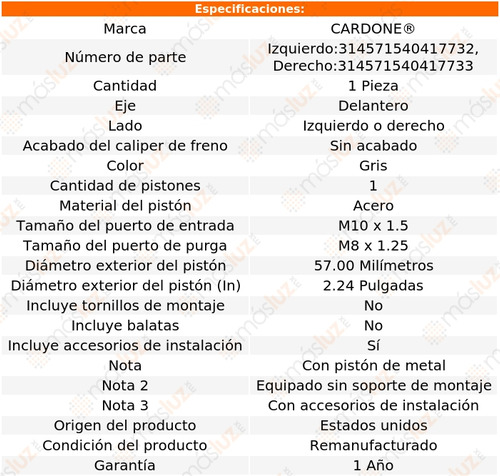 (1) Caliper O Mordaza Del Izq O Der Saab 900 97/98 Cardone Foto 5