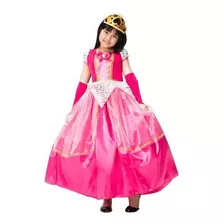Fantasia Vestido Aurora Infantil Luxo Com Luvas E Coroa