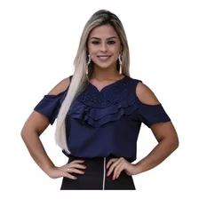 Blusa Feminina Social Evangelica Babado Renda Laço Perola