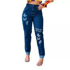 Calça Feminina Mom Jeans Detalhe Delicado Em Algodão Luxo