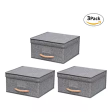 Pack 3 Cajas Organizadoras Plegables Closet Ropa Varios Mango De Madera (s)