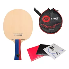 Kit Raquete Clássica Carbono + 2 Borrachas Sanwei T88 + Capa