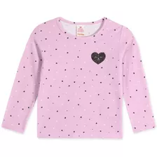 Blusa Coração Manga Longa Infantil Feminina Lilás Marisol