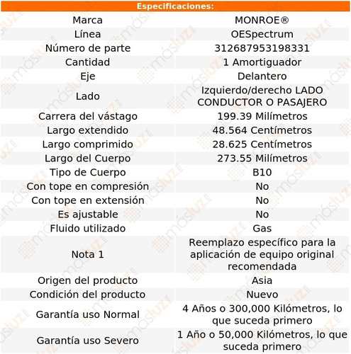 1) Amortiguador Oespectrum Gas Izq/der Del Outlook 07/10 Foto 3