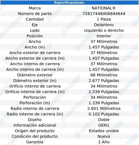 1 Balero Doble Rueda Del Int Storm L4 1.6l 92 Al 93 National Foto 2