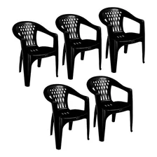 Kit 5 Cadeiras Poltrona Plástica Preta Duoplastic Resistente