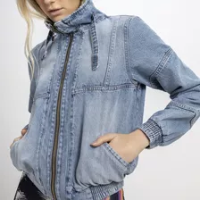 Jaqueta Jeans Bomber Com Bordado Pássaro Lez A Lez 9658l