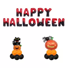 Letras Metálicas Happy Halloween + 2 Globos De Aluminio