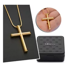 Corrente Cordão Aço + Pingente Crucifixo J-515 Banhado Ouro