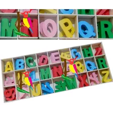 130 Letras Madera Abecedario Completo Didactico En Caja Niño